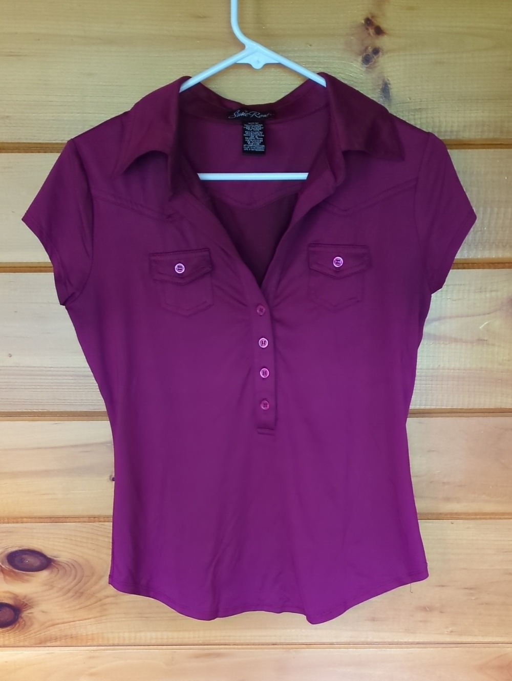 Susie Rose Women's Plum Button-Front Polo Blouse
